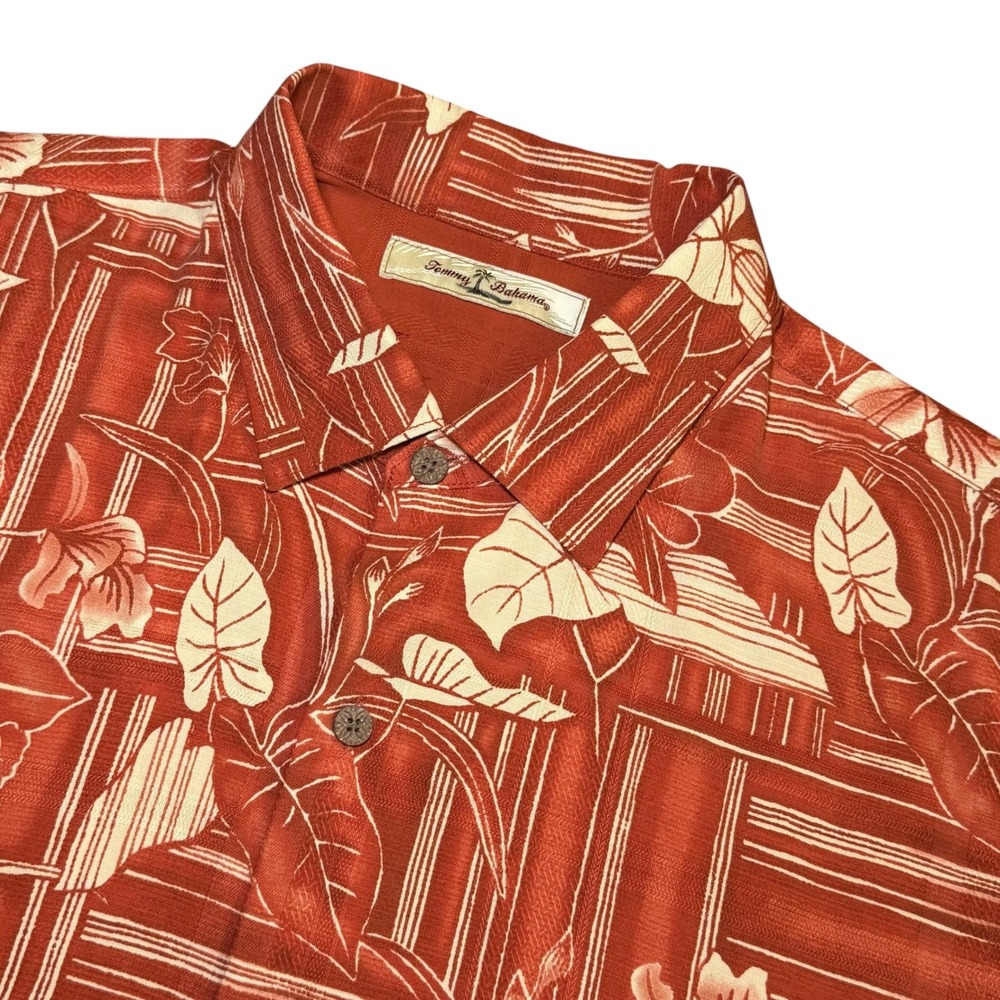 Tommy Bahama Mens XL Silk Camp Shirt Burnt‎ Orange Tropical Floral Button Down